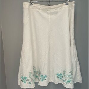 Apostrophe Linen Blend Skirt White w/ Aqua Fully Lined Size 16